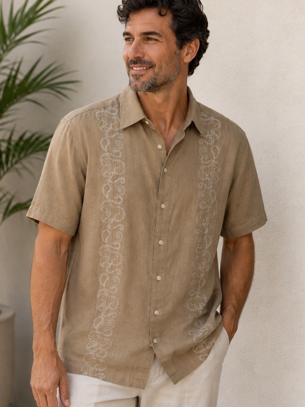 Tasso Elba Short-Sleeve Embroidered Button-Down Shirt Large